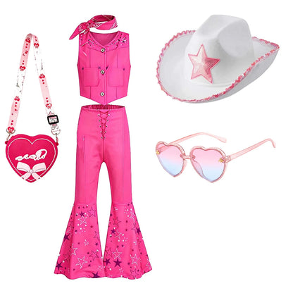 Pink Cowgirl Costume Girls Outfit Sets Vest Flared Pants Kids Halloween Costumes Good Vibrations