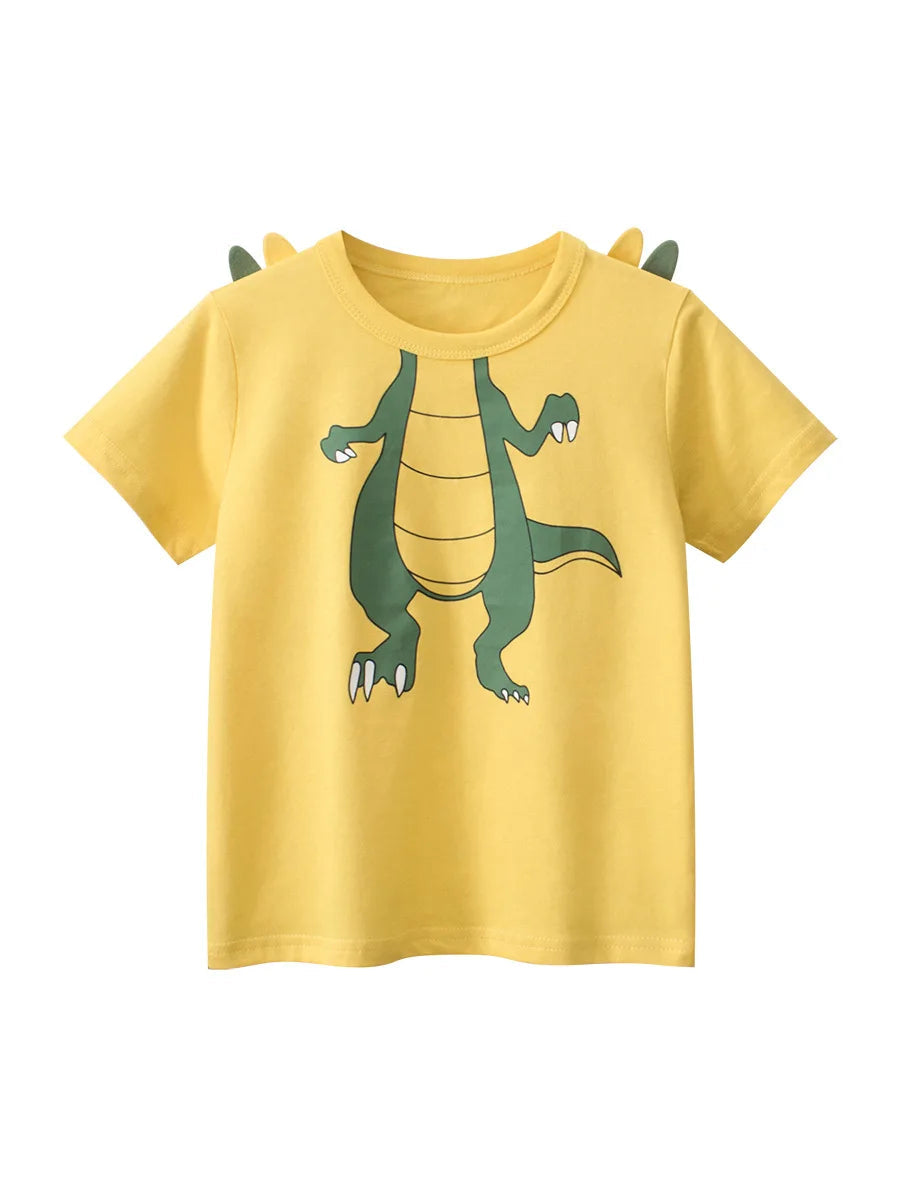 2024 Children 3D Cartoon Short T-Shirts Clothes for Boy 100% Cotton Short Sleeve Dinosaurs Cute Kids Casual Sport Top Tees Good Vibrations