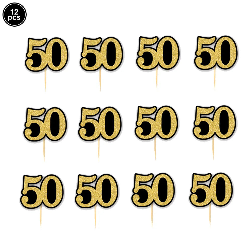 50th Birthday Party Supplies for Men Women Black and Gold 50 Years Old Party Paper Plates Cups Napkin Tablecloth Tableware Decor Good Vibrations