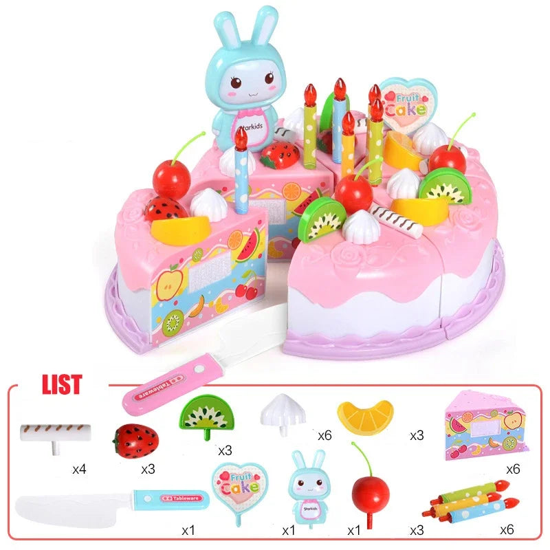 Kids Toy Simulation DIY Birthday Cake Model Kitchen Pretend Play House Cutting Fruit Food Toy for Toddler Children Gift Boy Girl Good Vibrations