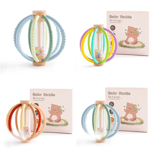 Baby Rattle Toy Wooden Rain Drum With Silicone Baby Sensory Touch Toy Newborn Dental Care Gum Anti-eating Hand Molar Stick Gif Good Vibrations