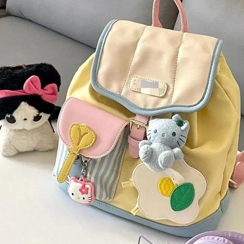 Mini Commuter Backpack 2025 New Style Travel Bag Cute Color Block Small Bookbag Female University Student Miniature Rucksack Good Vibrations