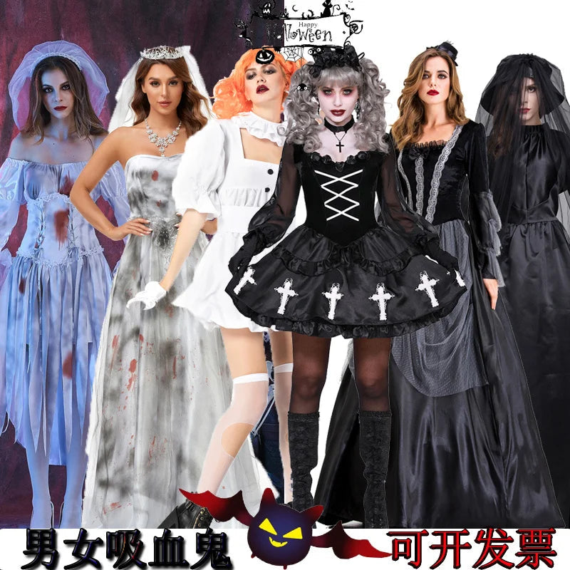 Women Halloween Vampire couple uniform Purim Cosplay Costumes men Horror Ghost Dead Zombie Corpse Bride costume Dress adult Good Vibrations
