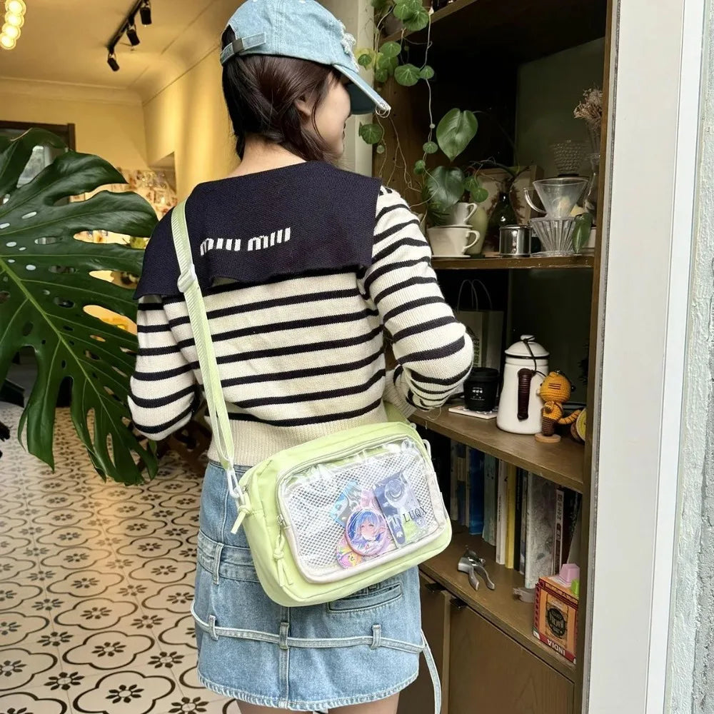 New Y2K Mini Anime Ita Bag Portable Outdoor Small Crossbody Bag Cute Girl Transparent Shoulder Bag Otaku DIY Comic Display Purse Good Vibrations
