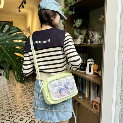 New Y2K Mini Anime Ita Bag Portable Outdoor Small Crossbody Bag Cute Girl Transparent Shoulder Bag Otaku DIY Comic Display Purse Good Vibrations