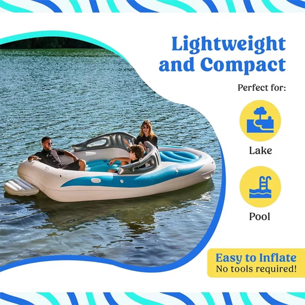 New Inflatable Boat 6 People Inflatable Floating Island Sea Party Inflatable Yacht Thickened PVC Drift Boat Yacht Floating Raft Good Vibrations