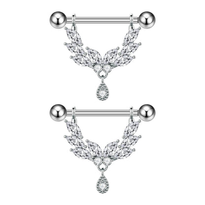 2pcs Both Sides Screwed Shield Barbell Nipple Rings 16mm Length Nipple Piercings Nonbril U-Shaped Dangled Heart Nipple Jewelry Good Vibrations