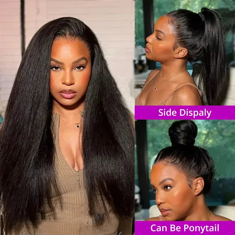 Wear And Go Glueless Wigs Human Hair For Women Kinky Straight Lace Front Wig Pre Cut Lace Beginner Friendly 4x4 Lace Wig Natural Good Vibrations