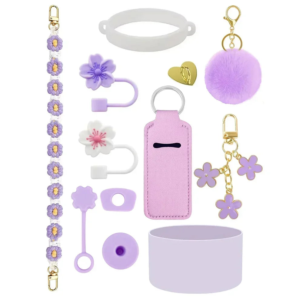 12PCS Accessories for Stanley Cup 30oz 40oz Tumbler Water Bottle Handle Strap Straw Toppers Keychain Charms Silicone Cup Boot Good Vibrations Adult Super Store