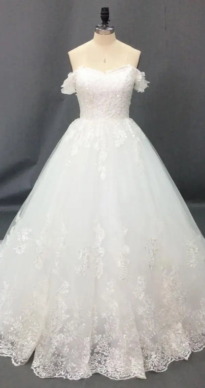 Off Shoulder Wedding Dresses Classic Boat Neck Wedding Gown Luxury Lace Bridal Dress Real Photo Vestido De Noiva customized Good Vibrations