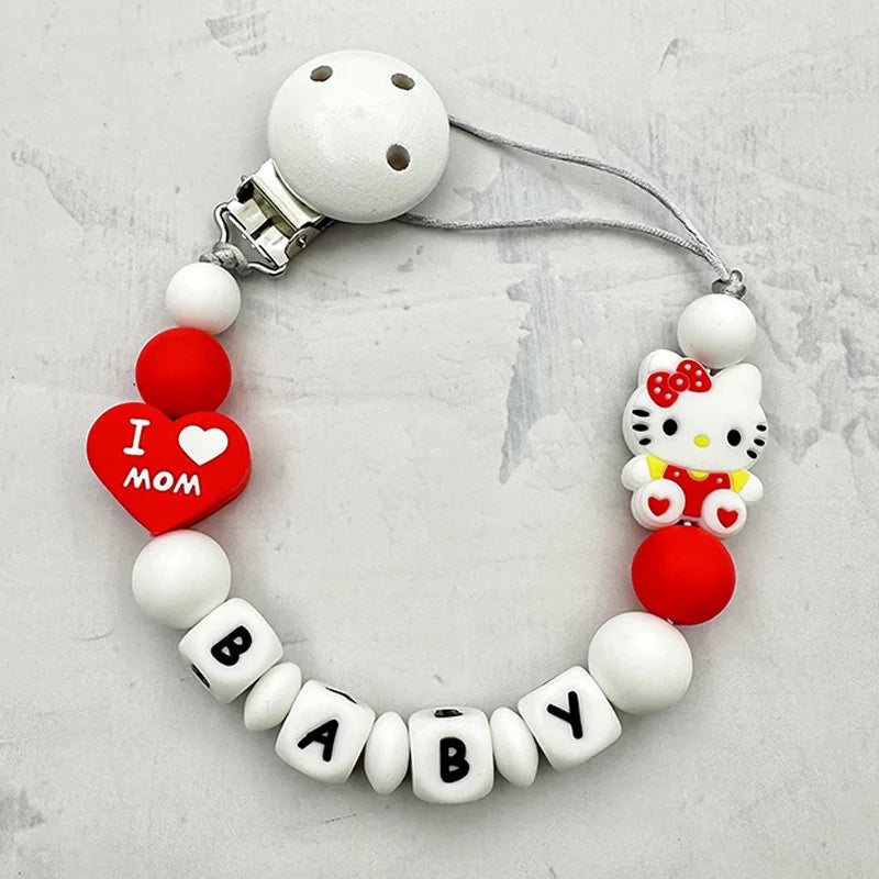 Personalized English Letters Baby Silicone Cartoon Disne Pacifier Clips Chains Holder Teether Pendants Teething Kawaii Baby Gift Good Vibrations