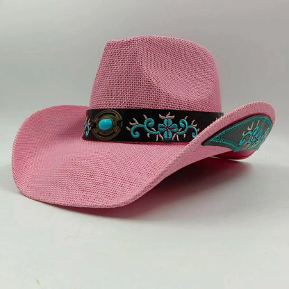 hats straw cowgirl western hat  mexican hat  retro curling hat western cowboy hat outdoor riding hat travel sports hat Good Vibrations
