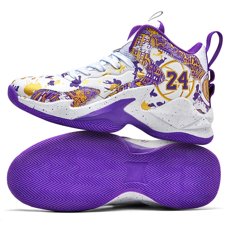 Men's Basketball Shoes No-Slip Breathable Outdoor Shoes Fashion Graffiti Training Shoes Good Vibrations