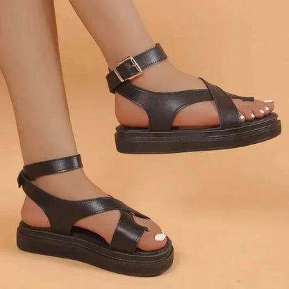 Large Size New Fashion Style Thick Heel Women Sandal Outdoor Wear Loop Buckle Slip-On Casual Comfortable PU Leather Sandals Good Vibrations