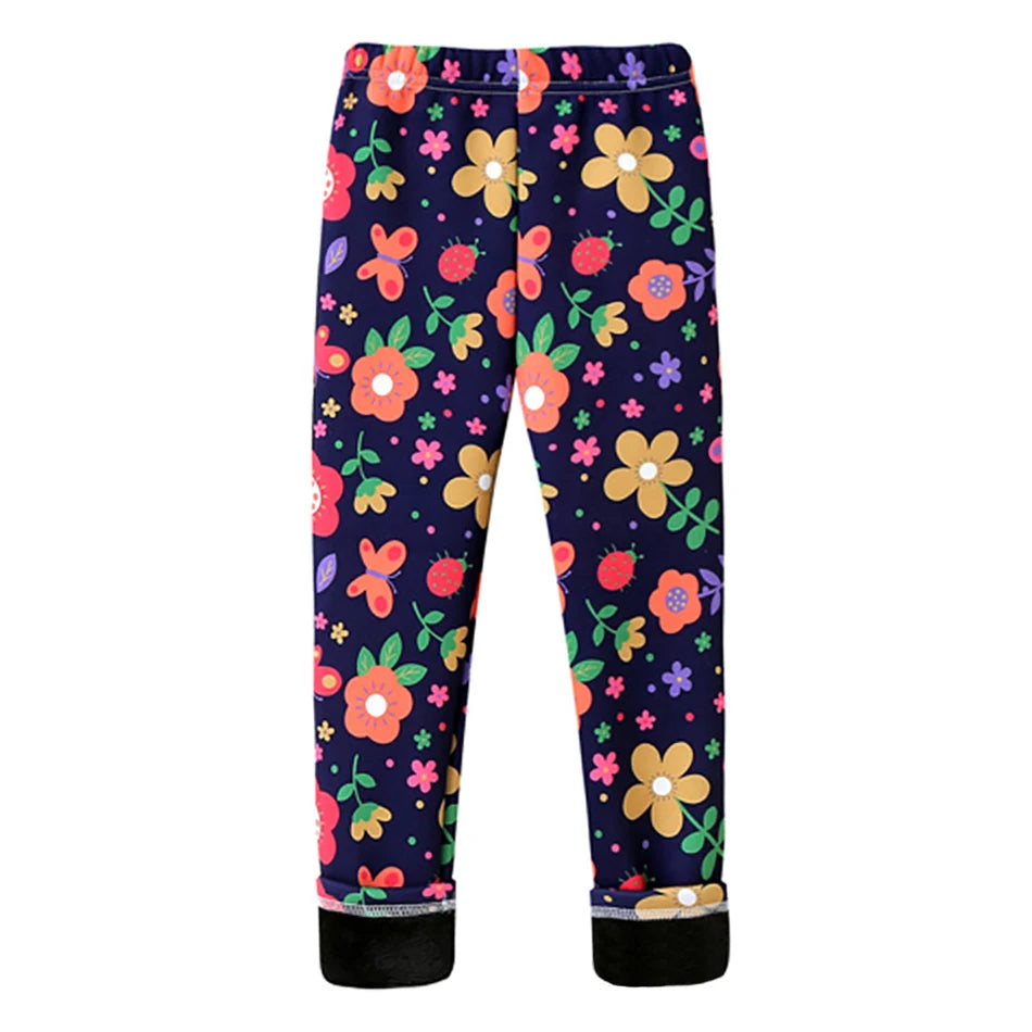 Girls Warm Plush Long Pants for Autumn Spring Cartoon Butterfly Striped Soft Cozy Leggings Fleece-Lined Bottoms Kids Casual Wear Good Vibrations
