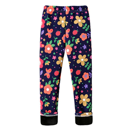 Girls Warm Plush Long Pants for Autumn Spring Cartoon Butterfly Striped Soft Cozy Leggings Fleece-Lined Bottoms Kids Casual Wear Good Vibrations