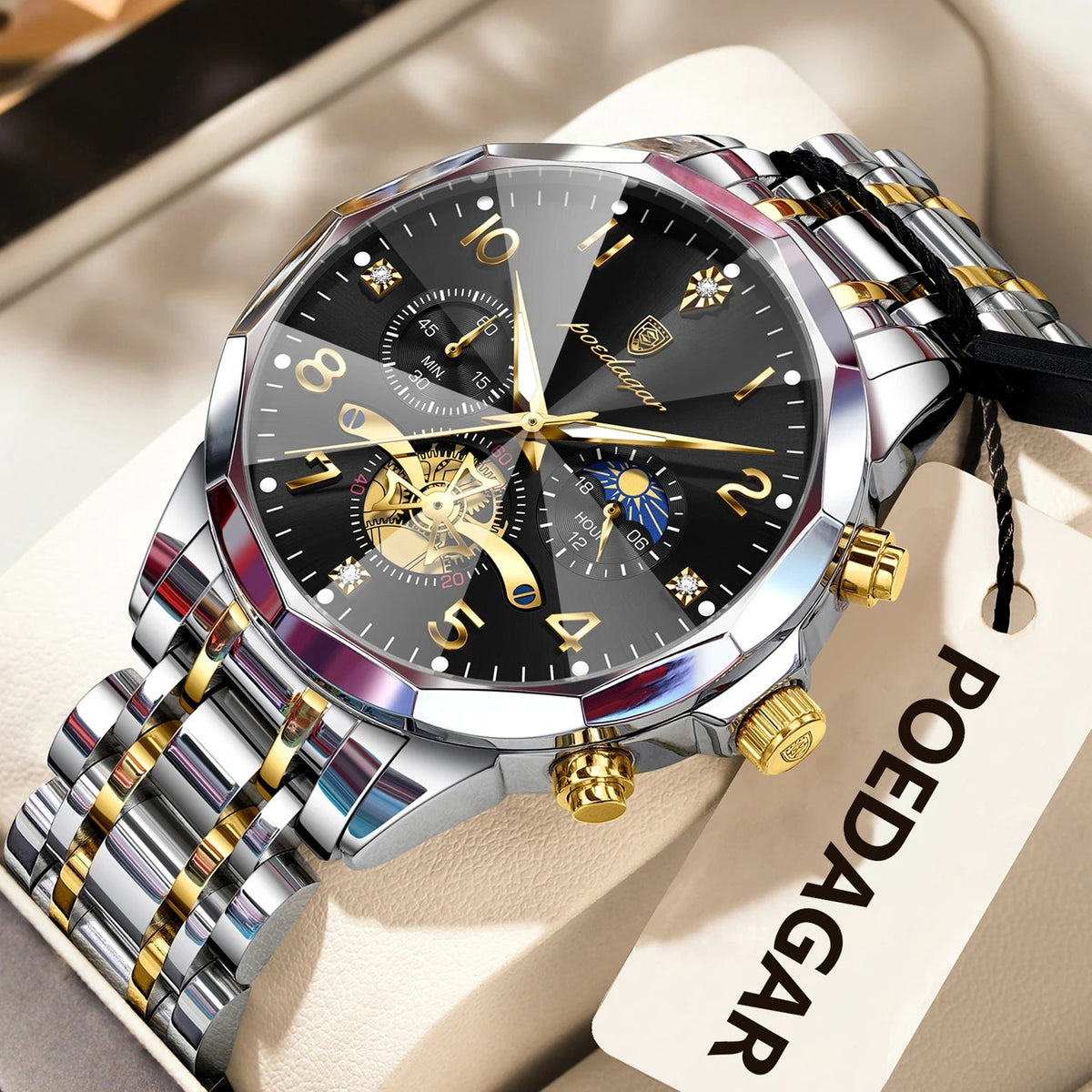POEDAGAR Luxury High Quality Man Wristwatch Chronograph Stainless Steel Quartz Men's Watches Waterproof Luminous Men Clock Reloj Good Vibrations