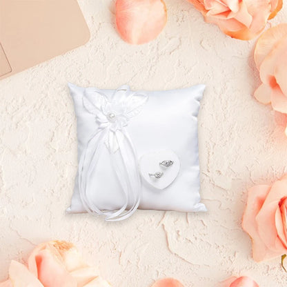 Wedding Ring Pillow Elegant Heart Bowknot Ring Bearer Pillow Portable Wedding Supplies