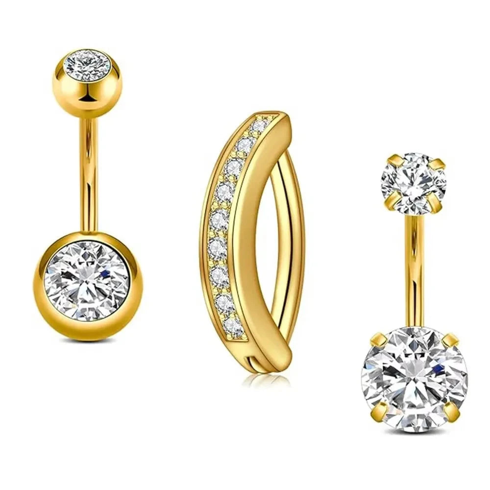 3pcs Gold Color Heart Butterfly Dangled Belly Piercing Sets 14G Stainlees Steel Navel Jewelry for Women Girls Body Belly Rings Good Vibrations Adult Super Store