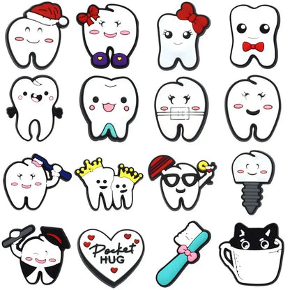 Shoe Charms for Crocs Accessories Q Edition Teeth Shoes Charm for Croc Decorations Pins Men Accessory Jeans Woman Clogs Clips Good Vibrations
