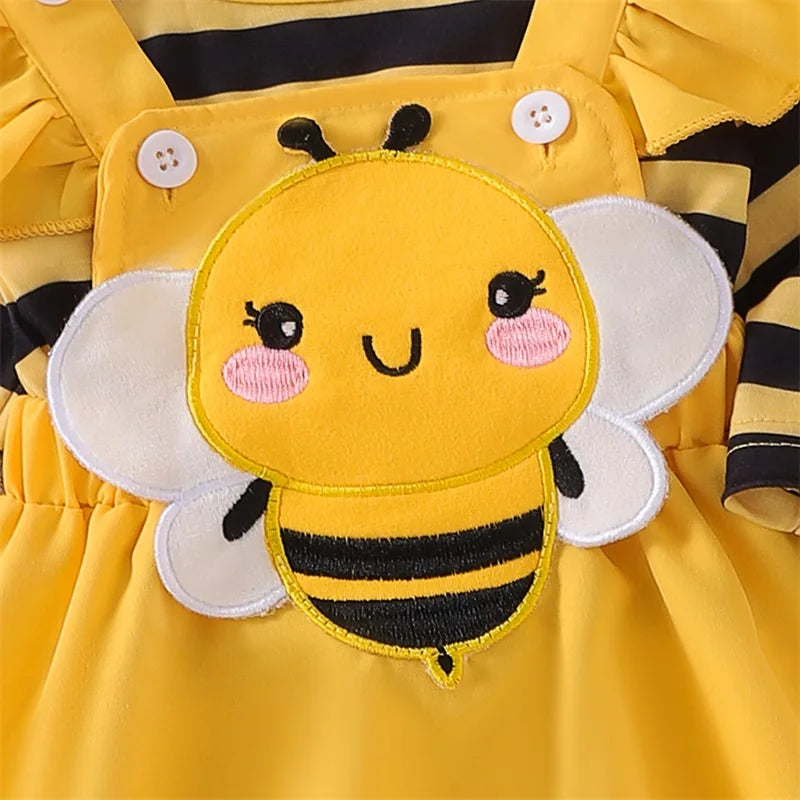 Newborn Baby Girl Halloween Outfit Long Flying Sleeve Romper Bee Suspender Skirt Dress Cute Baby Girl Fall Winter Clothes Good Vibrations