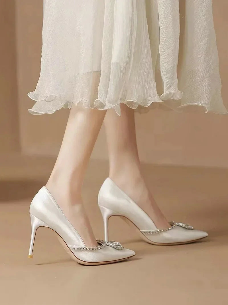 Elegant Wedding Shoes Bridal Shoes White Rhinestone High Heels Bridesmaid Pumps Good Vibrations