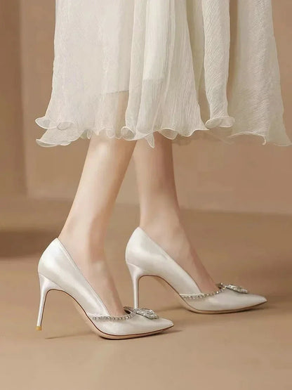 Elegant Wedding Shoes Bridal Shoes White Rhinestone High Heels Bridesmaid Pumps Good Vibrations