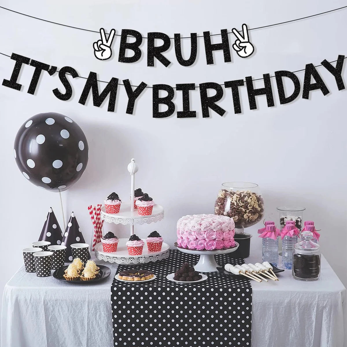 Bruh It’s My Birthday Decorations Black Banner Preteen and Teen Boy Birthday Decor Bruh Birthday Party Supplies Good Vibrations