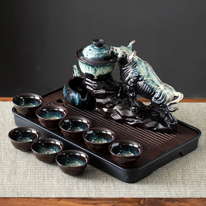 1 set of creative lazy tea set, semi-automatic cow teapot, magnetic rotating water guide, Chinese Kung Fu tea set Good Vibrations