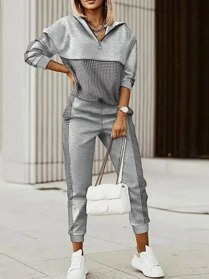 Spring Autumn Lady Casual Long Pants Suit Women Patchwork Zip Top Print Trousers Set Loose High Waist Pants Two Piece Set Outfit Good Vibrations