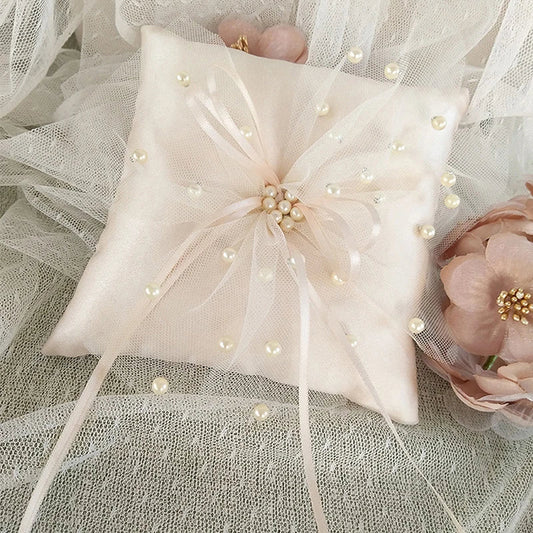 Wedding Ring Pillow For Wedding Decoration 15 X 15cm Double Heart Rhinestones Decor Satin Bridal Cushion With Ribbons Fashion Good Vibrations