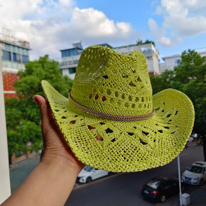 hats straw cowgirl western hat  mexican hat  retro curling hat western cowboy hat outdoor riding hat travel sports hat Good Vibrations