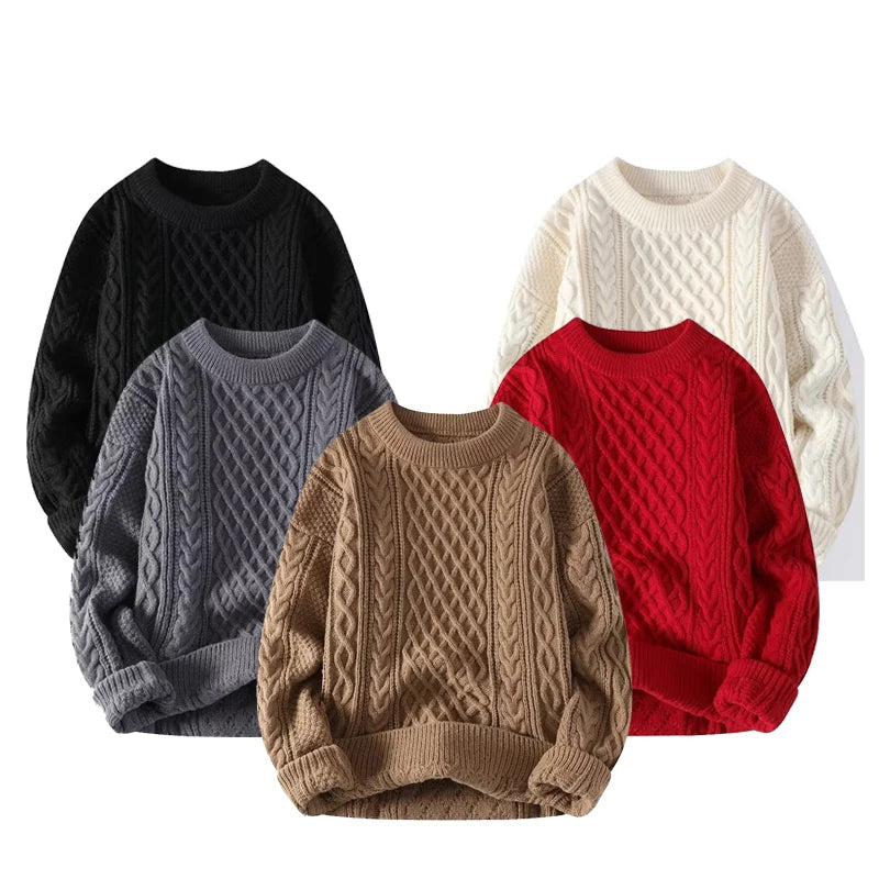 Thickening Winter Men's Round Neck Thickened Sweater Knitted Pullover Solid Color Long Sleeved Casual Daily Warm Coat Good Vibrations