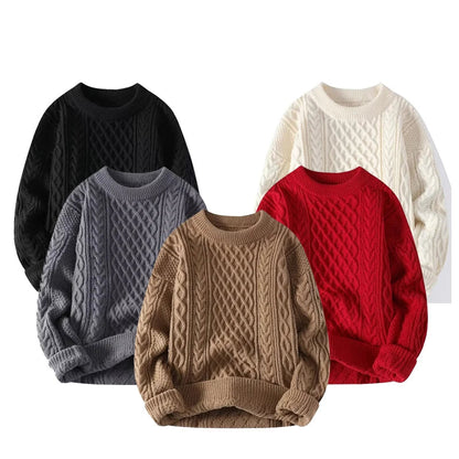 Thickening Winter Men's Round Neck Thickened Sweater Knitted Pullover Solid Color Long Sleeved Casual Daily Warm Coat Good Vibrations