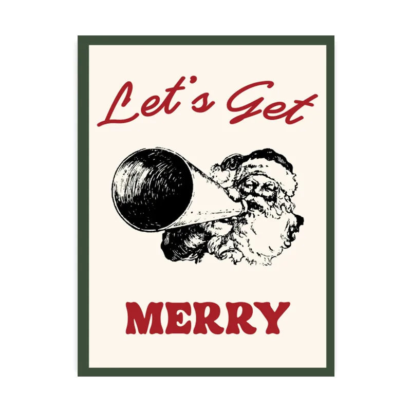 Christmas Tree Santa Claus Snowman Reindeer Posters Prints Canvas Printing Wall Art Pictures for Holiday Living Room Home Decor Good Vibrations