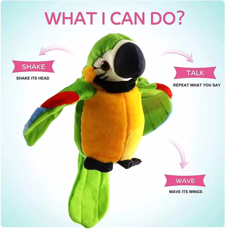 Talking Parrot Toy Interactive Stuffed Animal Plush Toy for Kids Record Parrot Repeat What You Say Funny Bird Toy Children Gift Good Vibrations