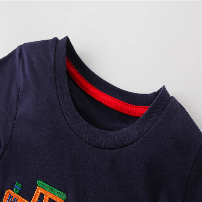 Jumping Meters 2-7T Summer Clothing Sets Truck Embroidery  Boys Girls Cotton Fashion Children's Clothing Sets Hot Selling Suits Good Vibrations