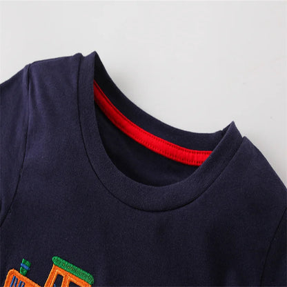Jumping Meters 2-7T Summer Clothing Sets Truck Embroidery  Boys Girls Cotton Fashion Children's Clothing Sets Hot Selling Suits Good Vibrations