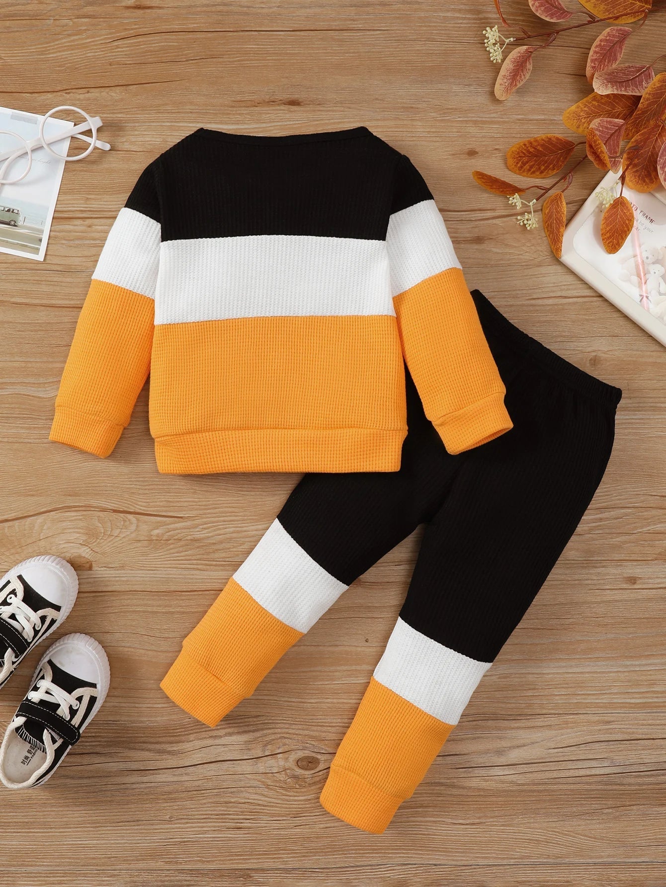 2PCS Kids Boy Clothing Set Fashion Color Block Long Sleeve Top+Pants Spring&Autumn Handsome Sports Outfit for Children 1-6 Years Good Vibrations