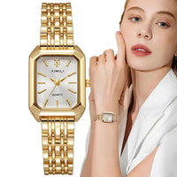 Luxury Ladies Fashion Quartz Watch Simple Scale Square Quality Gold Plated Women Watches Business Stainless Steel Folding Clock Good Vibrations