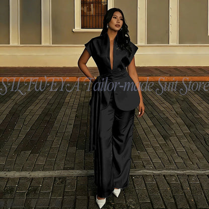 Modern Women Suits For Wedding Business Fashion 2 Pieces Sets Elegant Women's Sets Outfits Short Sleeves Jacket Pants Customized Good Vibrations