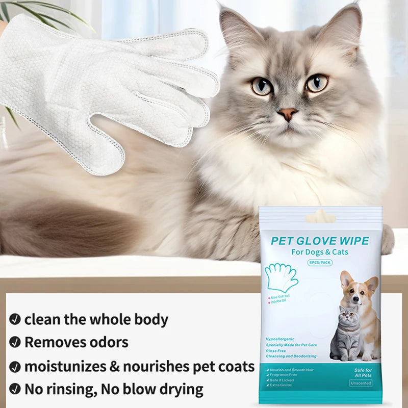 New 6PCS Pet Wash-Free Gloves Cat Bath Deodorant Wipes Disposable Cleaning Dry Cleaning Dog Wipes Gentle And Convenient Gloves Good Vibrations