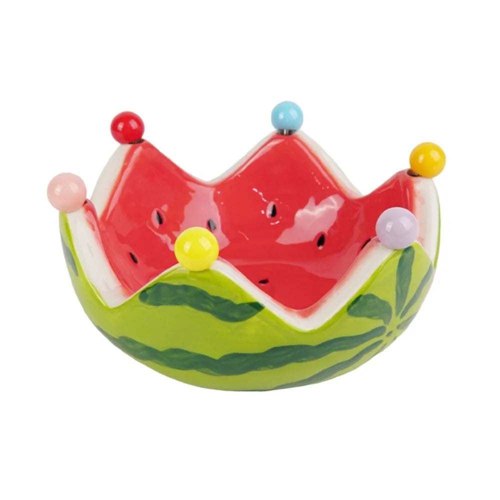 Ceramic Watermelon Shape Fruit Plate Cute Large Capacity Fruit Fork Dish with Forks Dessert Salad Bowl Cake Good Vibrations