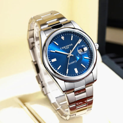 CHRONOS Top Brand Luxury Man Wristwatch Waterproof Luminous Date Men Watches Stainless Steel Quartz Men's Watch Male reloj Good Vibrations