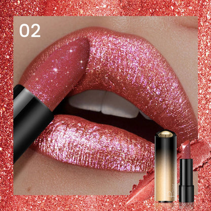 Glitter Lipstick, a pressable pearlescent lipstick, is very shiny like crushed diamond particles, smooth and long-lasting, has a Good Vibrations