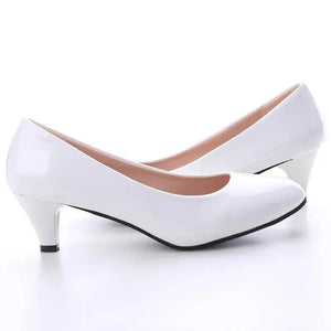 Shoes Ladies Pumps Medium Heel Nude Sexy High Heels Weeding Shoes Women Office Work White Pumps Party Shoes Good Vibrations