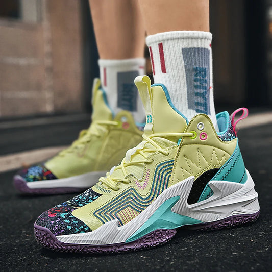 High top basketball shoes men fly woven breathable anti-slip wear absorption student sports shoes fashion outfield combat boots Good Vibrations