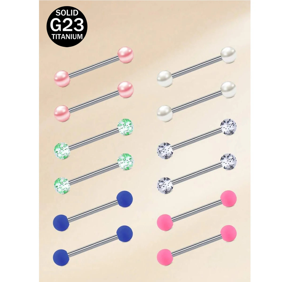14G 12pcs Colorful Ball Tongue Piercing Titanium Straight Bar Tongue Ring Nipple Ring Length 12mm 14mm 16mm 18mm For Women Men Good Vibrations