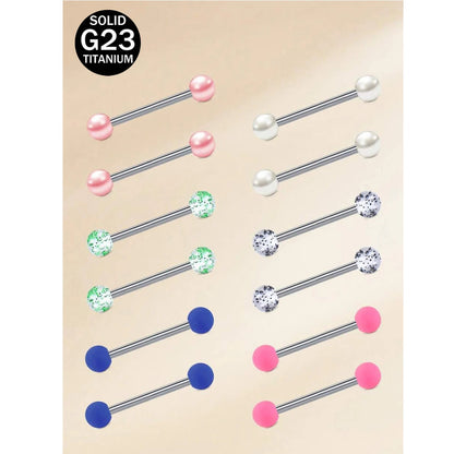 14G 12pcs Colorful Ball Tongue Piercing Titanium Straight Bar Tongue Ring Nipple Ring Length 12mm 14mm 16mm 18mm For Women Men Good Vibrations