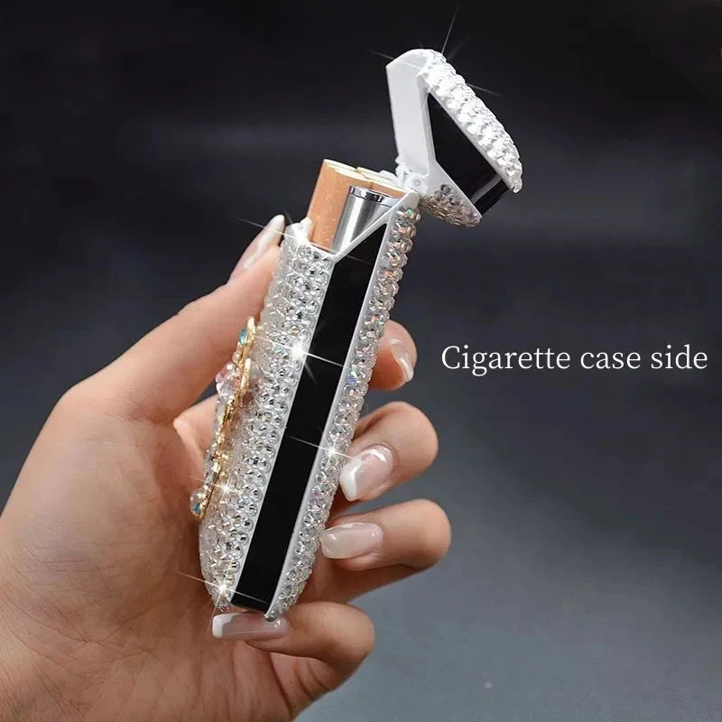 Luxury Rhinestone Cigarette Box with USB Charging Lighter Windproof Portable Smoking Accessories Fashionable Women's Gift Good Vibrations Adult Super Store